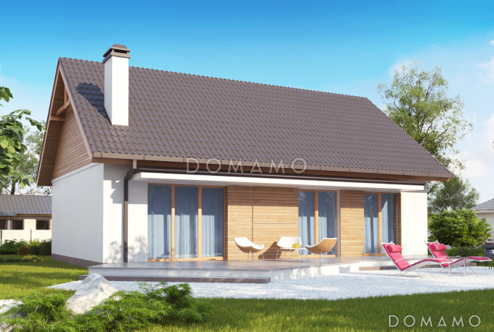 Проект простого компактного одноэтажного дома из газобетона с двумя спальнями и просторным хозяйственным помещением