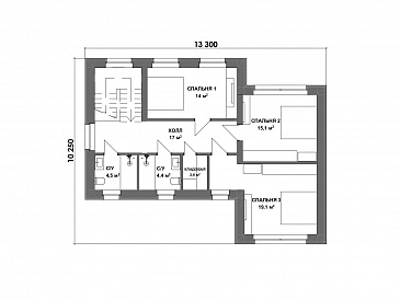 Проект современного дома с большой гостиной, кабинетом и мастер-спальней на первом этаже / План 2 этажа
