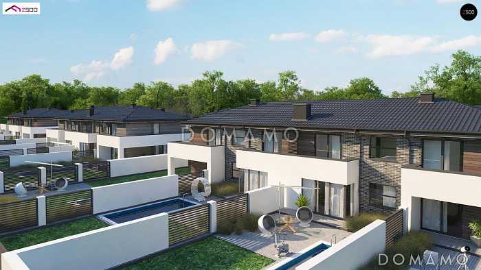 Проект современного комфортного двухэтажного дома из кирпича для двух семей