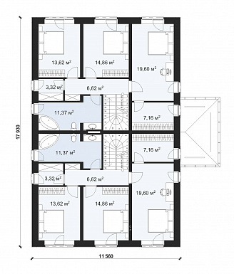 Проект эргономичного дуплекса с 8 спальнями на две семьи S-318 / План 2 этажа