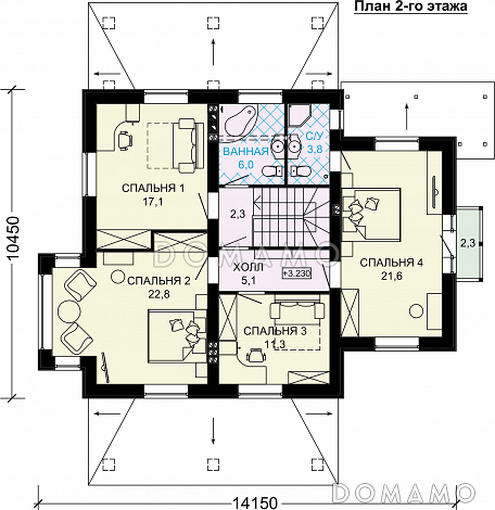 Проект дома из газобетона с цокольным этажом / План 2 этажа