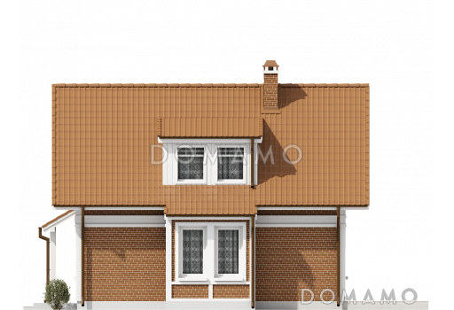 Проект одноэтажного мансардного дома из кирпича с тремя спальнями и кабинетом / Фасад 3