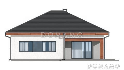 Проект одноэтажного дома из кирпича с тремя спальнями и небольшой крытой угловой террасой, увеличенная версия 273 / Фасад 2