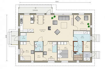 Проект каркасного дома с 9х14 / План 1 этажа