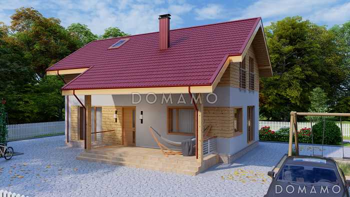 Проект компактного одноэтажного дома с мансардной и четырьмя спальнями