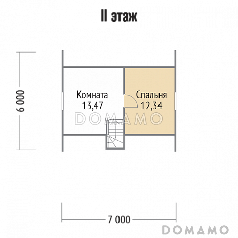 Проект дома 6х7 из клееного бруса / План мансардного этажа