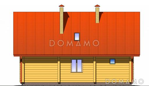 Проект одноэтажного дома из бруса с мансардным этажом и верандой / Фасад 3