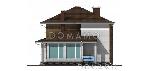 Проект двухэтажного дома с крытой террасой, ломаной гостиной, просторным холлом с выходом на лоджию / Фасад 3