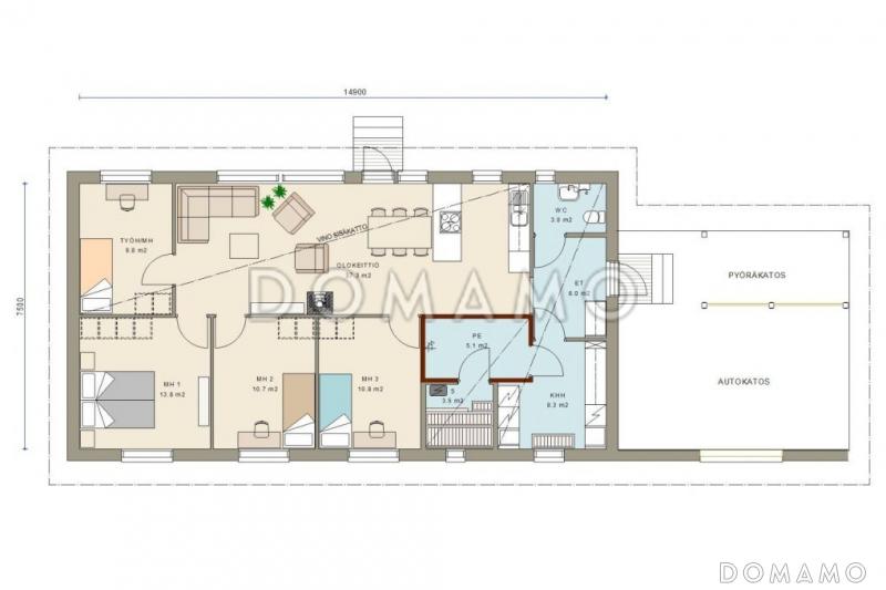 Проект каркасного дома с навесом для машины / План 1 этажа
