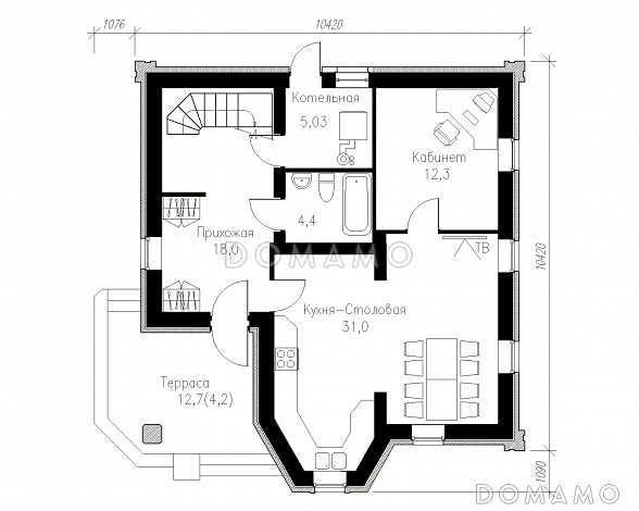 Проект готического коттеджа / План 1 этажа