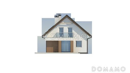 Проект классического одноэтажного мансардного дома из газобетона с эркером в столовой зоне, балконами и хозяйственным помещением / Фасад 4