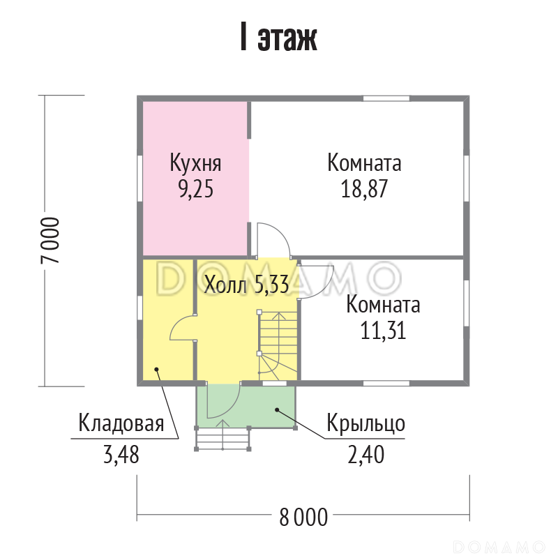Проект дома из клееного бруса с небольшой кладовой / План 1 этажа
