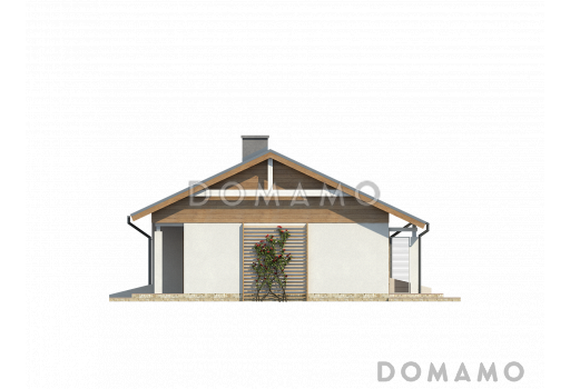 Проект небольшого одноэтажного дома из газобетона с двумя спальнями и террасой / Фасад 4