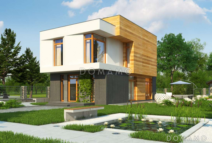 Проект двухэтажного дома из газобетона в стиле кубизм с балконом