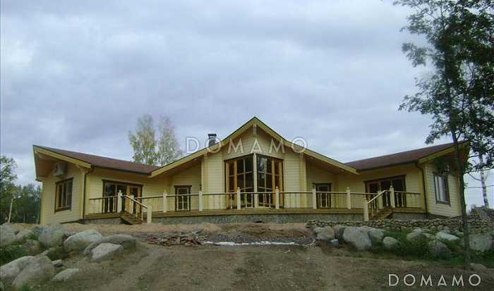 Проект одноэтажного деревянного дома из клееного бруса сложной формы