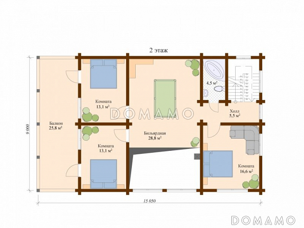 Проект деревянного дома с каминной / План 2 этажа