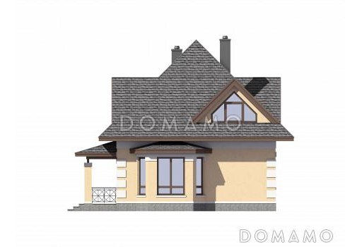 Проект дома из газобетона с многощипцовой крышей и навесом для авто / Фасад 1