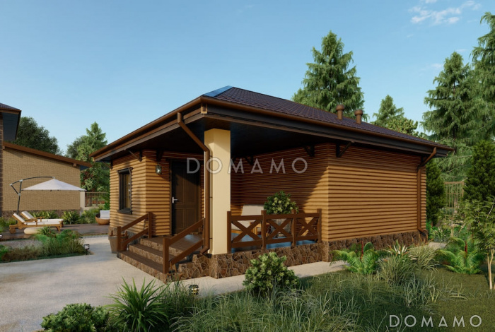 Проект компактной бани из газобетона с комнатой отдыха