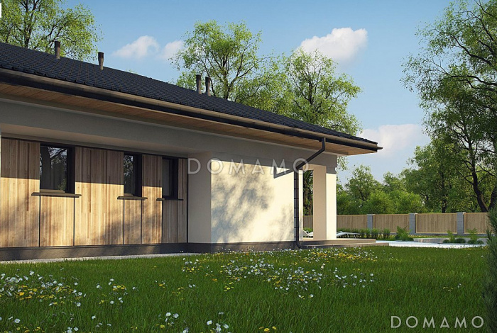 Проект комфортного одноэтажного дома из газобетона с тремя спальнями для узкого участка