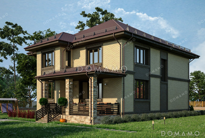 Проект двухэтажного дома с террасой, 3 спальнями и кабинетом