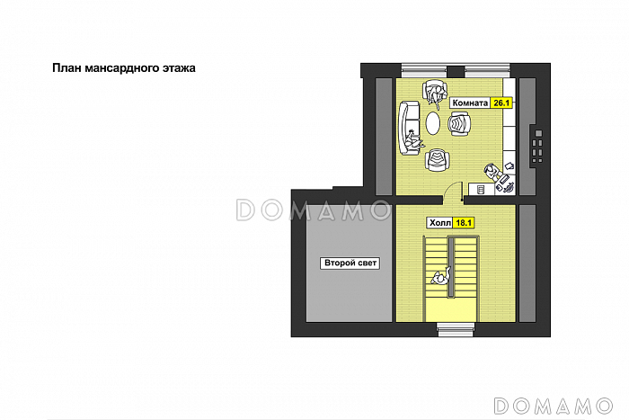 Проект оригинального загородного дома в желто-коричневой гамме / План мансардного этажа