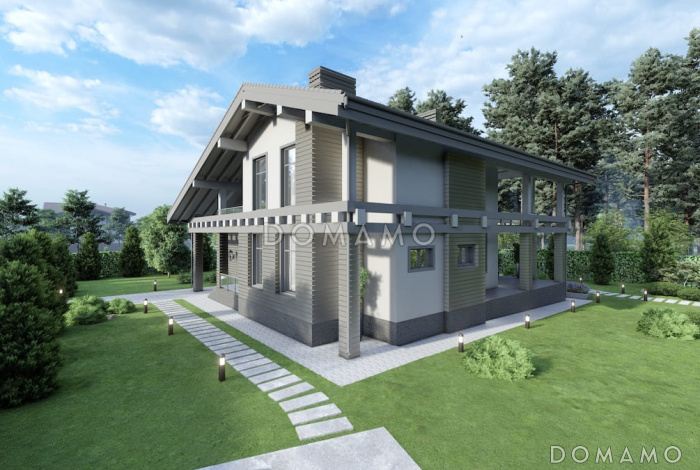 Проект мансардного дома с сауной, вторым светом, террасой и балконом