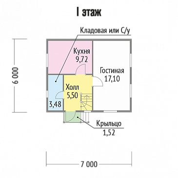 Проект каркасного дома с двухцветной отделкой фасада / План 1 этажа