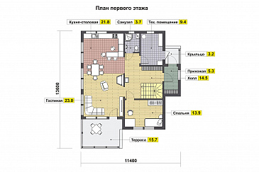 Проект дома со строгими прямоугольными формами / План 1 этажа