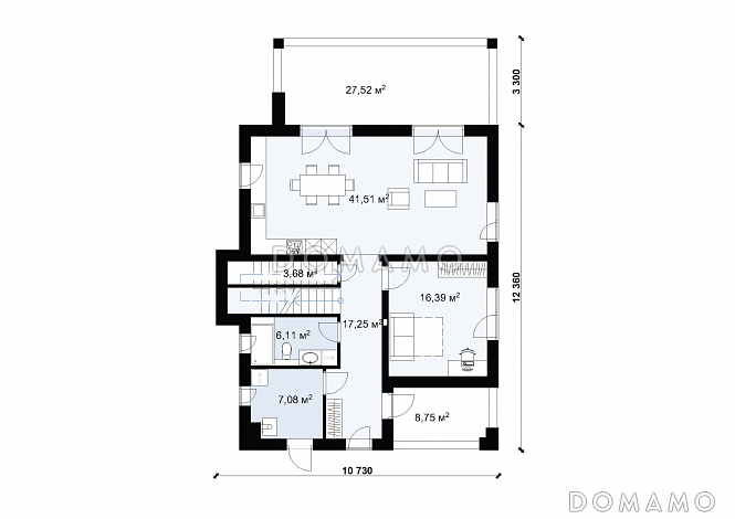 Проект дома в стиле Хай-тек с эксплуатируемой кровлей S-182 / План 1 этажа