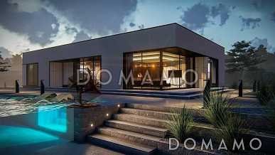 Проект одноэтажного дома из газобетона с просторной гостиной, мастер-спальней и гаражом на 2 машины