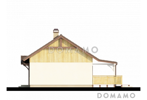 Проект маленького одноэтажного дома из кирпича с просторной крытой террасой / Фасад 4
