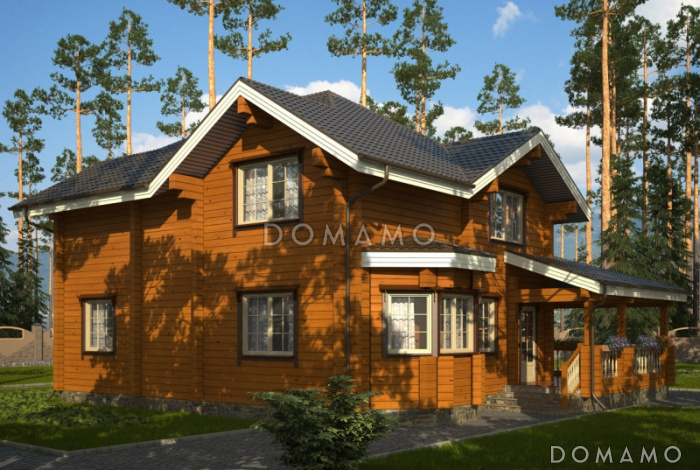 Проект дома из клееного бруса с эркером в гостиной