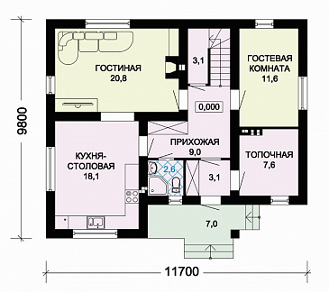 Проект комфортабельного дома из пеноблоков / План 1 этажа