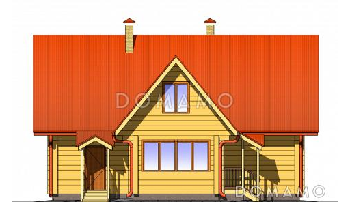 Проект одноэтажного дома из бруса с мансардным этажом и верандой / Фасад 4