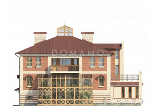 Проект кирпичного дома с воздушной оранжереей / Фасад 4