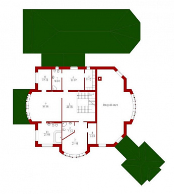 Проект коттеджа с панорамным остеклением / План 2 этажа
