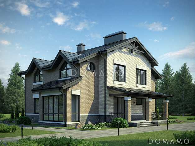 Проект двухэтажного дома из пеноблоков с крытой террасой