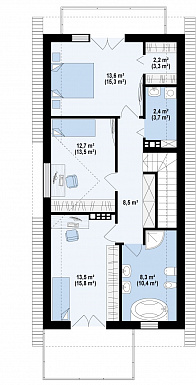 Проект одноэтажного мансардного дома из газобетона с гаражом для узкого участка / План мансардного этажа
