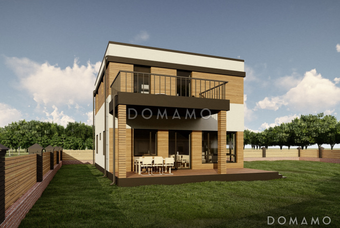 Проект двухэтажного дома из газобетона с кабинетом на первом этаже, тремя спальнями и балконом