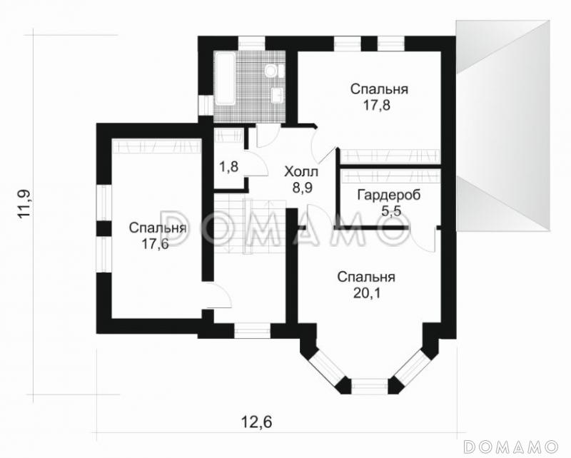 Проект четырехкомнатного коттеджа с гаражом на 1 машину / План 2 этажа