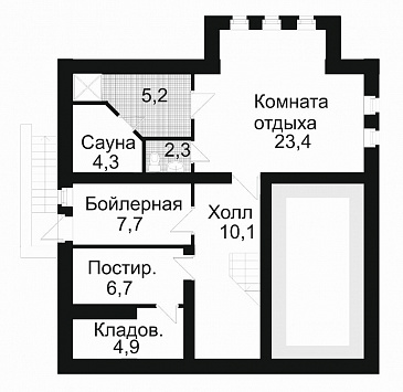 Проект дома из кирпича с сауной / План цокольного этажа
