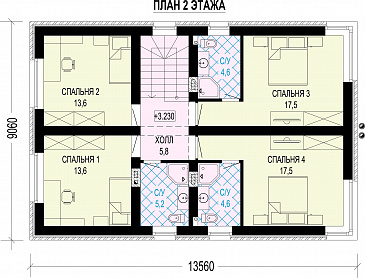 Проект двухэтажного дома с плоской крышей, с пятью спальнями и барбекю на открытой террасе / План 2 этажа