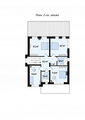 Проект современного двухэтажного дома из газобетона с пятью комнатами и крытой террасой, без гаража / План 2 этажа