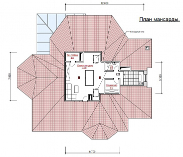Проект двухэтажного загородного дома с мансардой / План мансардного этажа