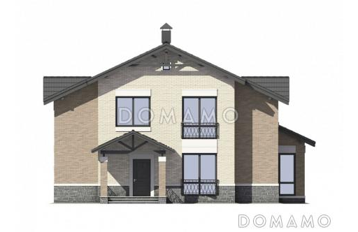 Проект двухэтажного дома из пеноблоков с крытой террасой / Фасад 1