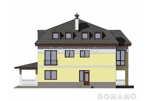 Проект трехэтажного загородного дома из газобетона / Фасад 3