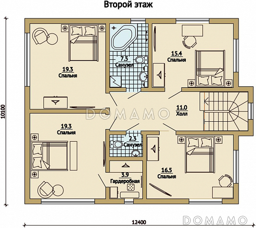Проект дома с четырехскатной крышей / План 2 этажа