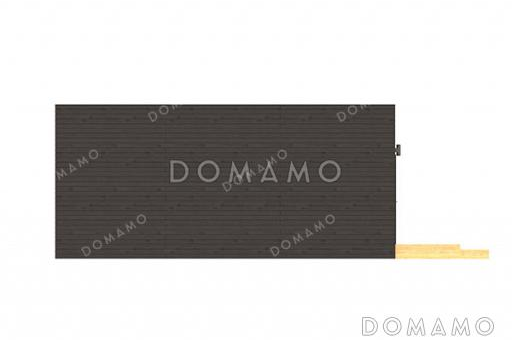 Проект маленького современного дома со стильной террасой, гостиной и кухней / Фасад 2