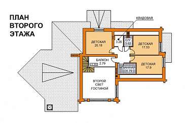 Проект дома современного дома с цокольным этажом для неровных участков / План мансардного этажа