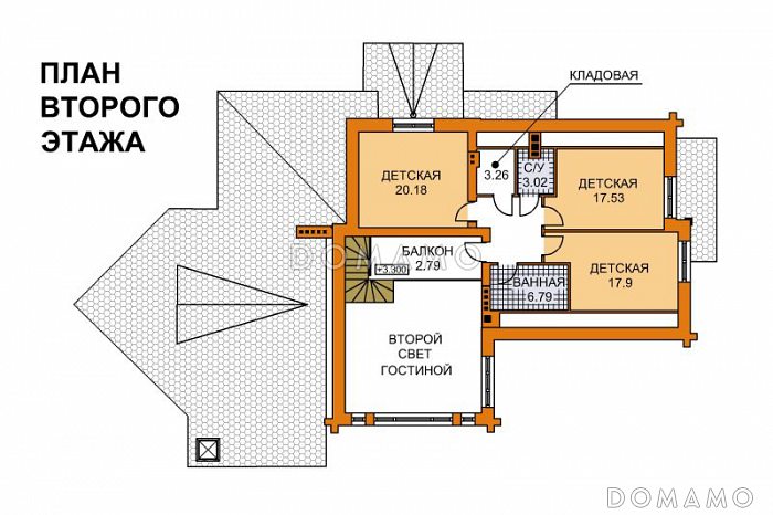 Проект дома современного дома с цокольным этажом для неровных участков / План мансардного этажа